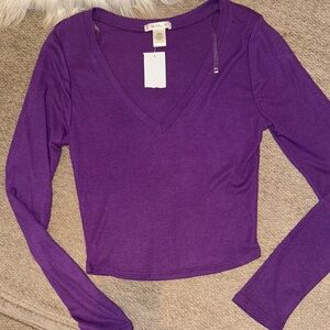 Purple V-Neck Long Sleeve Top